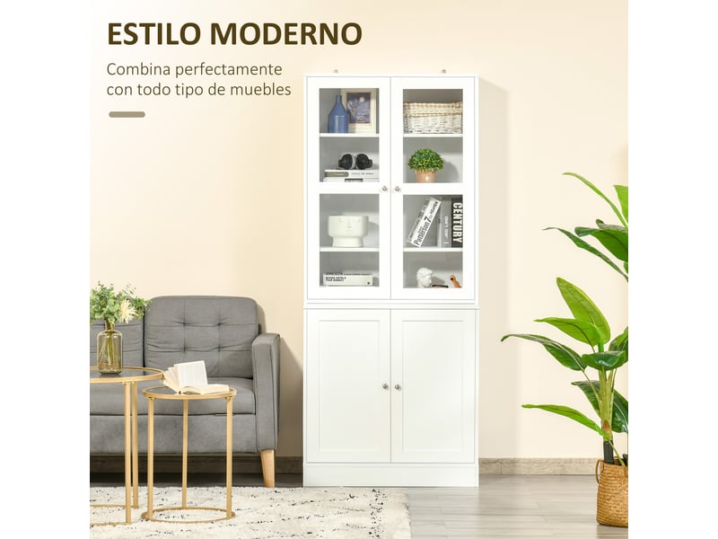  Bibliothèque moderne à 4 portes et étagères réglables, meuble de cuisine pour salon, cuisine, bureau, chambre, 76 x 40 x 178,5 cm, blanche  - Conforama E