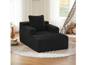 Chaise longue canapé en velours côtelé - méridienne confortable sans montage fauteuil relax de salon et bureau 1 place - noir