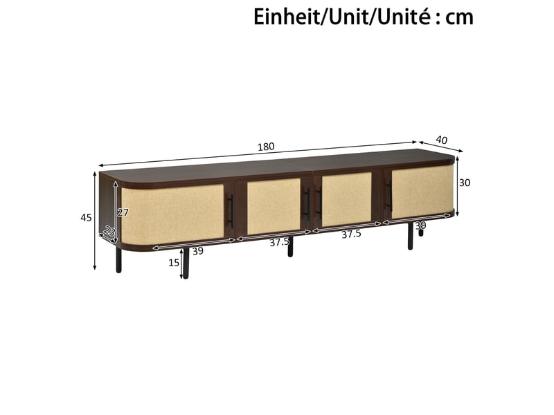  Ensemble meuble tv 180 cm et buffet 120 cm en mdf noyer avec façades tressées  - Conforama C