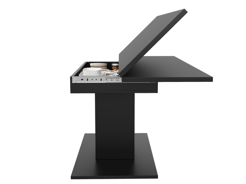 Table à manger carré extensible avec rangement 120x120x75,1 cm en mdf noir - Conforama E