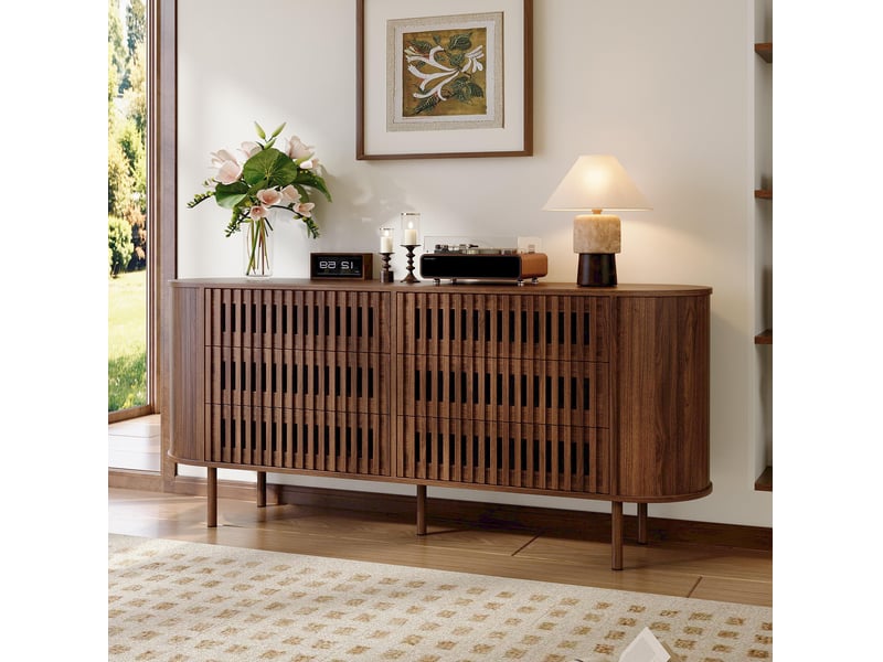 Buffet bas 160x40x70 cm en mdf noyer foncé avec 6 tiroirs - Conforama E