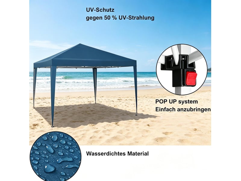  Tonnelle pliante 3x3 m – bleue – toit oxford 210d anti-uv, hauteur réglable et sac de transport inclus  - Conforama E