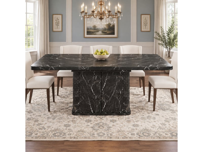 Table à manger extensible avec rangement caché - lpospi - plateau pliant mdf noir 140-180 × 80 × 76,5 cm - Conforama C
