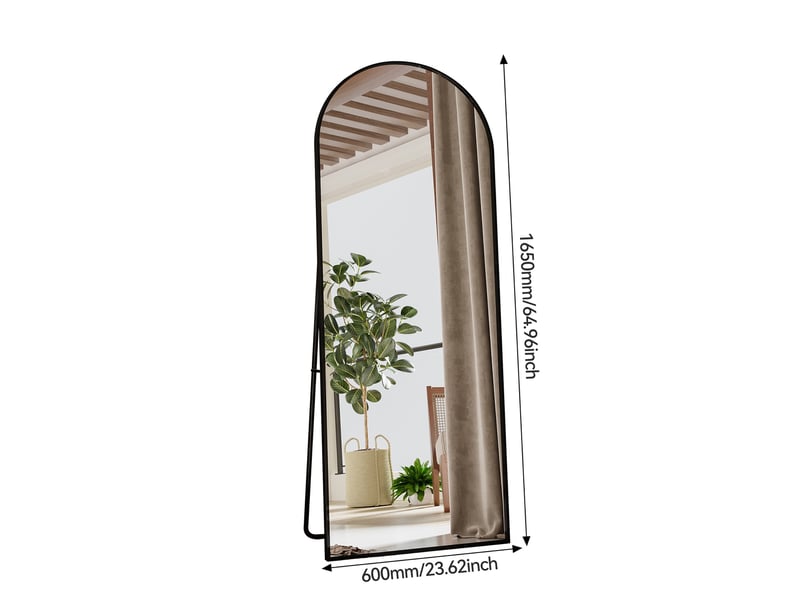 Miroir sur pied arche 165x60cm - cadre aluminium noir - miroir mural grande - haute définition pour chambre & salon - Conforama E