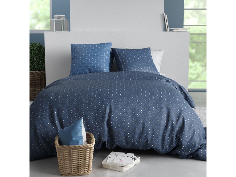  Parure housse de couette 240x220cm + 2 taies motif graphique bleu 100% coton - zumaia ZUMAIA - Conforama A