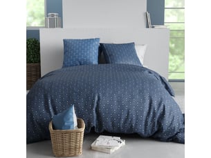 Parure housse de couette 240x220cm + 2 taies motif graphique bleu 100% coton - zumaia