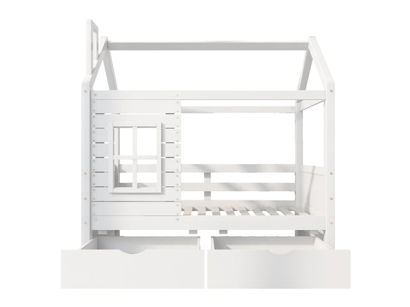  Lit cabane,lit avec rangement pour enfants en pin 80x160cm avec 2 tiroirs et fenêtres uniques,en forme de maison,blanc lit enfant blanc - Conforama D