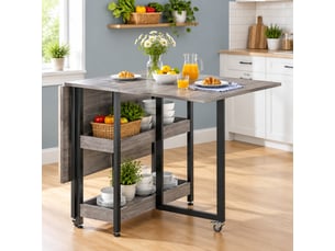 Table à manger pliante mobile 133,4 x 80 cm avec 2 rangements ouverts, grise