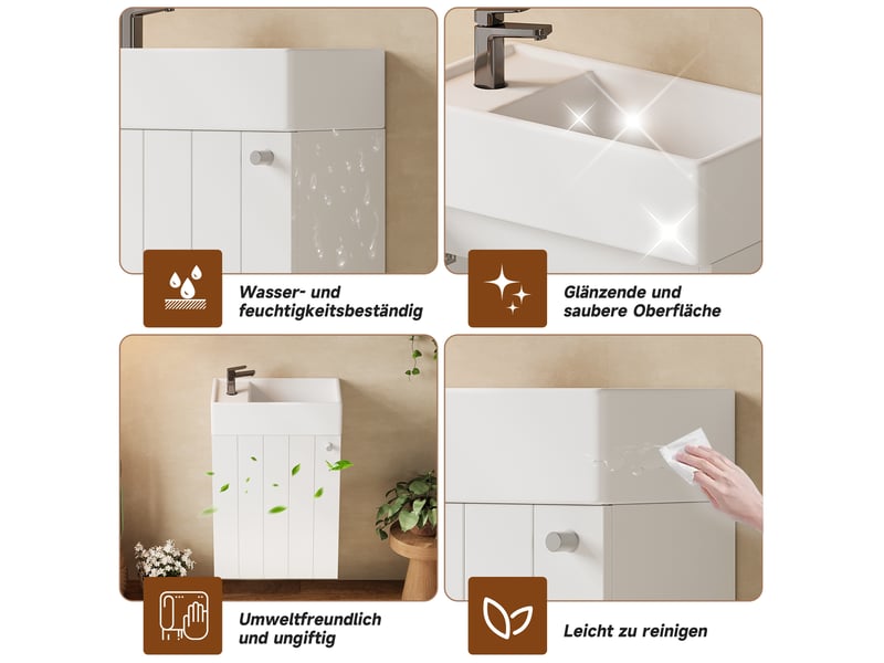  Meuble vasque suspendu blanc mdf et céramique 41×23×62,5 cm, porte rainurée à fermeture amortie, faible profondeur  - Conforama D