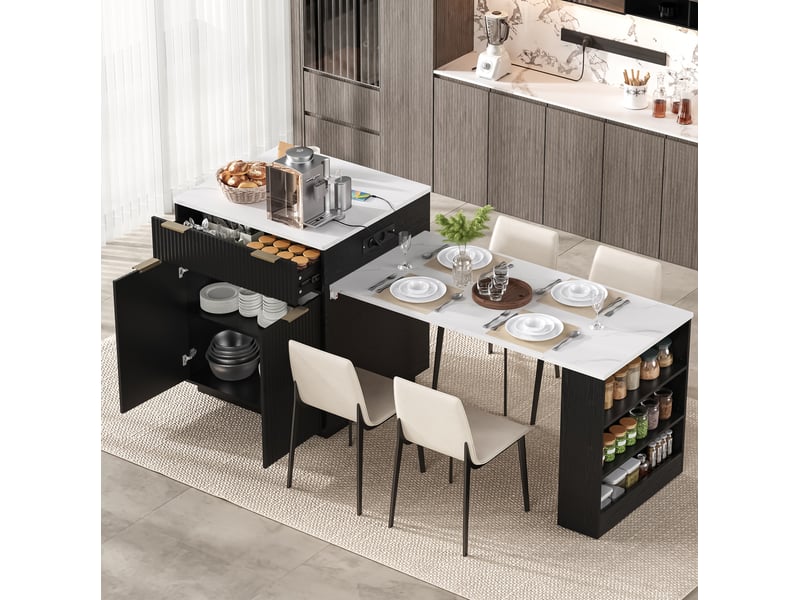  Table extensible îlot de cuisine avec rangement et led evryae  - Conforama C