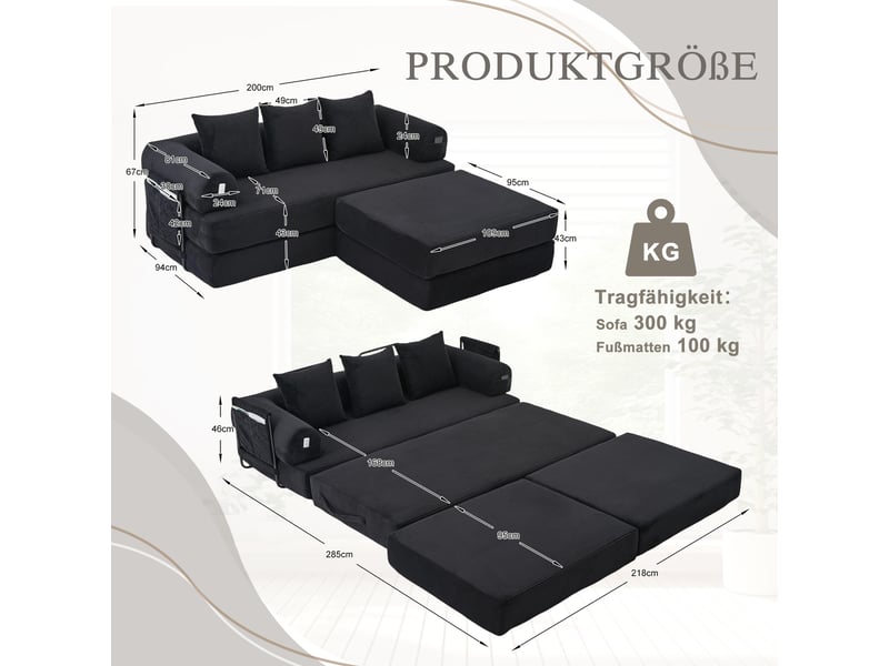  Canapé d'angle réversible fixe 3 places tissu noir canapé compressible - Conforama C