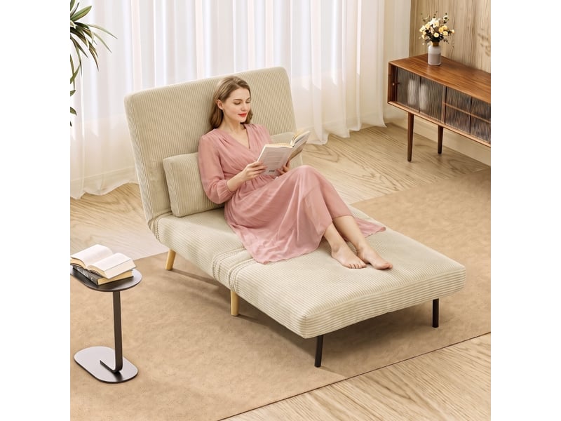  Canapé convertible, canapé-lit, en velours tricoté, beige, dossier réglable, 3 en 1, pour salon et séjour, pliable  - Conforama R