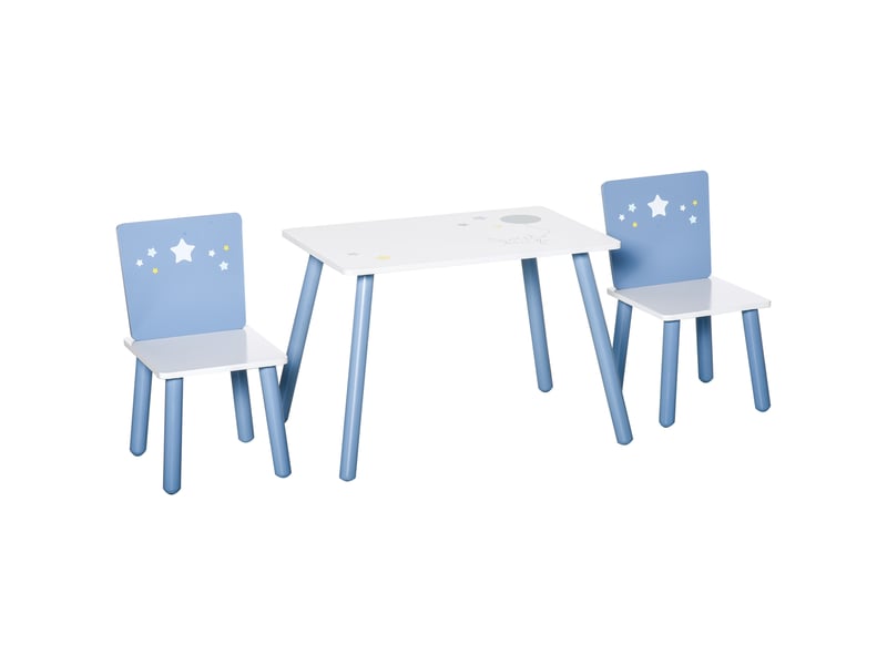  Table enfant avec chaise, ensemble table et 2 chaises en bois pour dessiner, étudier, jouer, bleu  - Conforama B