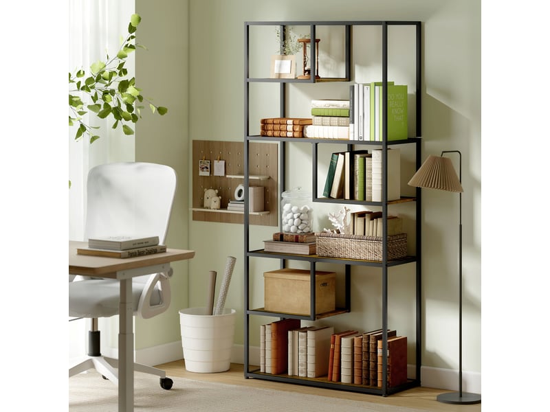  Bibliothèque industrielle à 7 niveaux en bois et acier, 83 x 34 x 180 cm, marron  - Conforama D