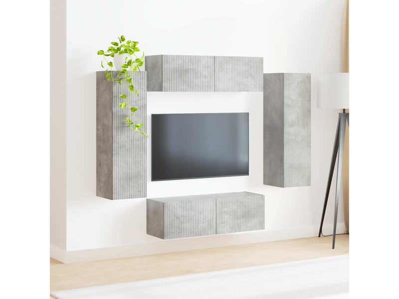  Ensemble de meuble tv - banc tv - meuble de rangement mural 4 pcs gris béton bois d'ingénierie  - Conforama D
