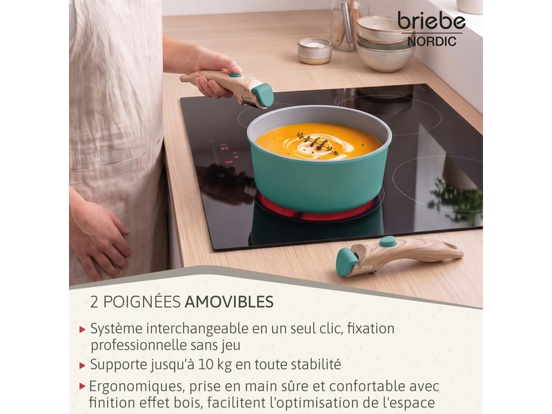 Batterie de cuisine induction céramique poignée amovible set 13 pièces , briebe, bk1220gre, , vert - Conforama E