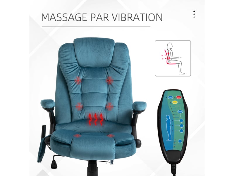  Fauteuil de bureau massant et chauffant, chaise ergonomique avec hauteur réglable, bleu  - Conforama W