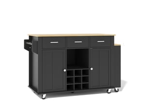 Îlot de cuisine mobile avec plateau extensible 136 à 223 x 50 x 93 cm, 3 tiroirs, prises usb, 7 roulettes, noir et naturel