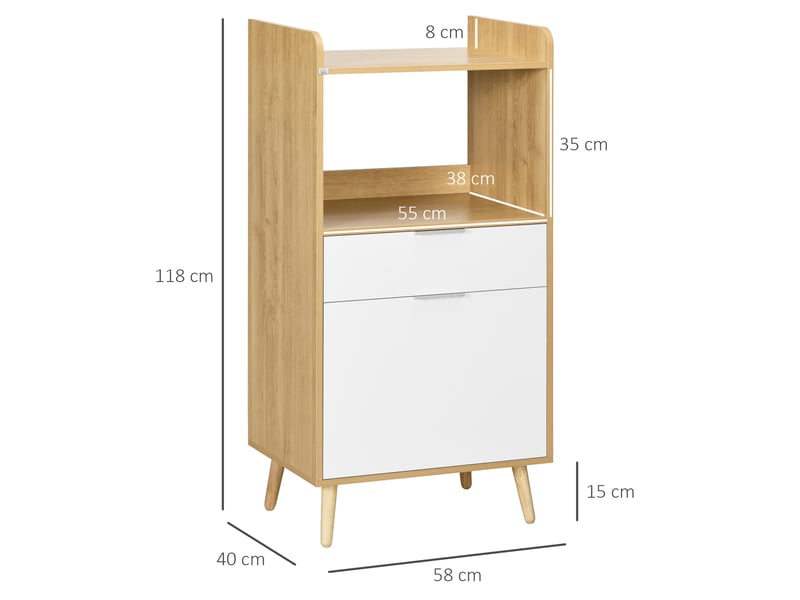 Meuble desserte de cuisine pour micro-ondes avec placard tiroir réglable étagère 58 x 40 x 118 cm naturel et blanc - Conforama C