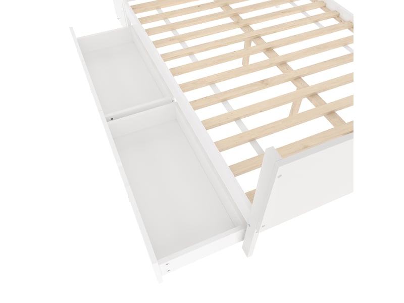  Lit double 140x200 en bois blanc avec bureau intégré et 2 tiroirs  - Conforama R