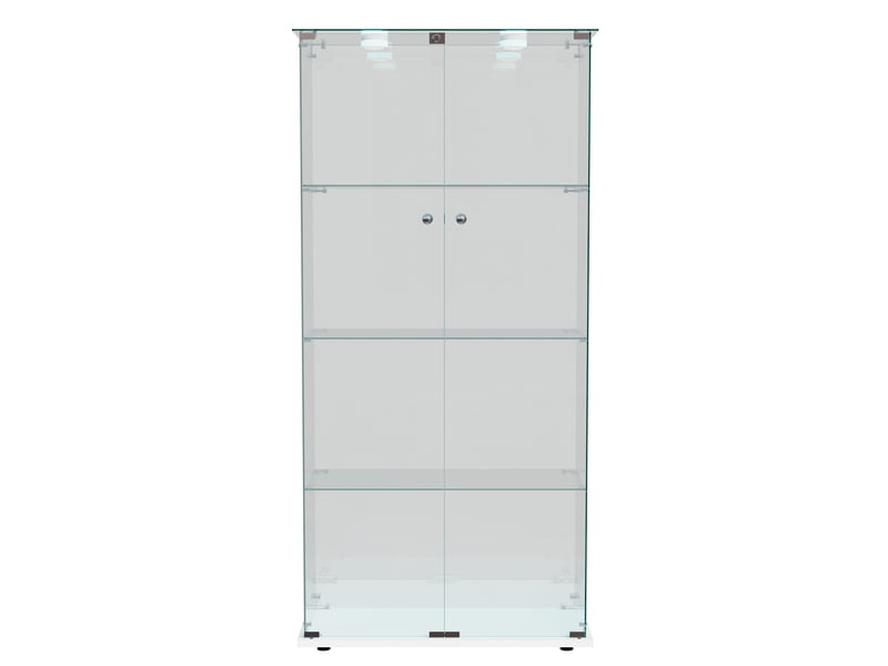  Vitrine en verre 4 niveaux double porte - blanc - 78,5 x 36,5 x 163 cm - grande armoire d'exposition avec éclairage led et base blanche  - Conforama A