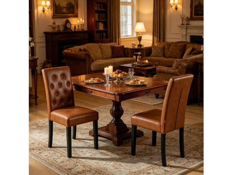  Lot de 2 chaises de salle à manger 49x99x42 cm marron en simili cuir et bois, dossier haut avec confort  - Conforama B