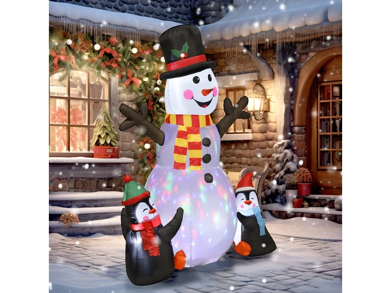  Bonhomme de neige et pingouins gonflable de noël de 180 cm avec lumières led, décoration de noël intérieur et extérieur  - Conforama D