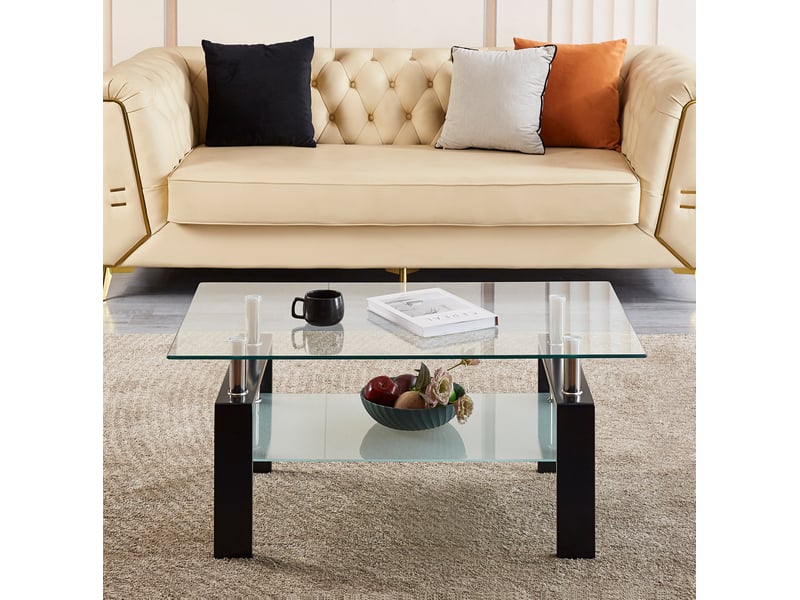  Table basse 100x60x44 cm à deux niveaux verre trempé métal transparente  - Conforama C
