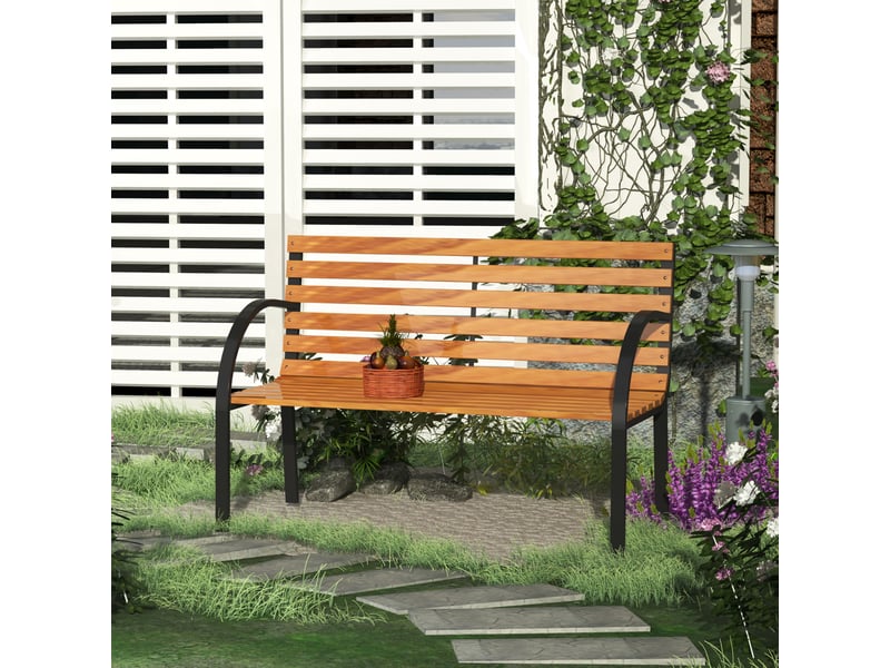  Banc de jardin, banc de parc, 2 places, acier et pin, naturel, l 122 x p 60 x h 83 cm  - Conforama C