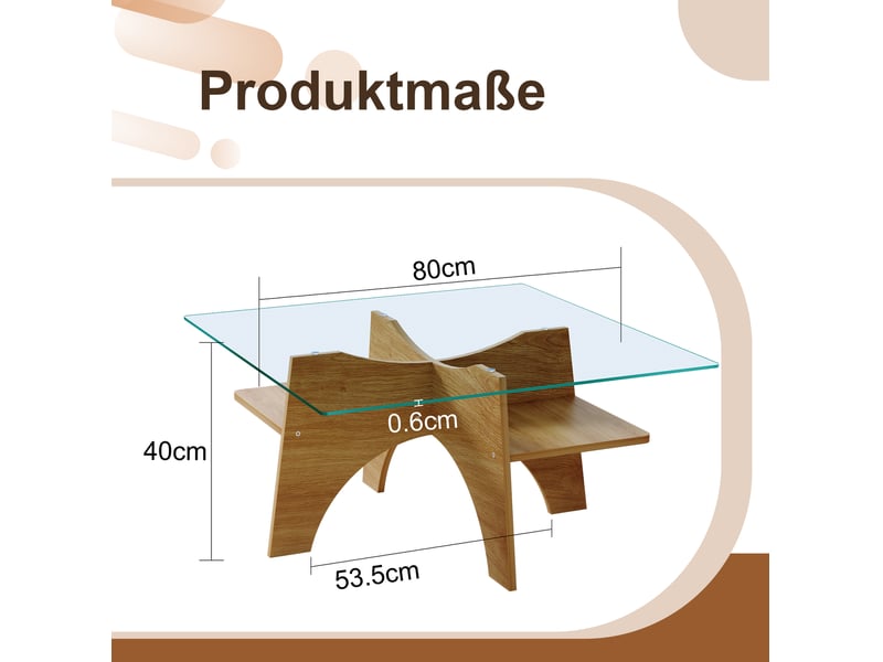  Table basse carrée 80x80x40 cm en verre et mdf bois clair  - Conforama C