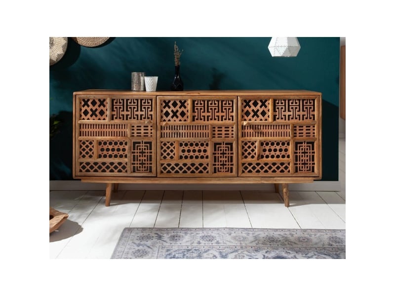 Buffet azra 160 cm en bois de manguier – 3 portes aux motifs géométriques  - Conforama D