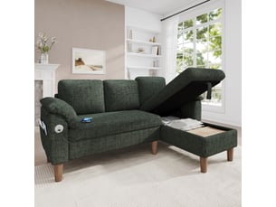 Canapé d'angle réversible fixe <strong>SAPGAKS</strong> <strong></strong> 3 places Polyester vert avec coffre de rangement