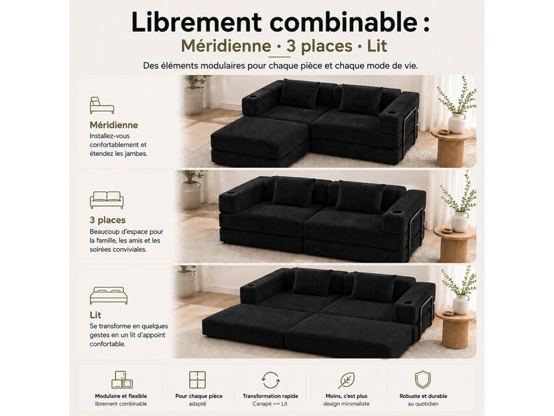 Canapé-lit pliable sans cadre, en tissu velours - Conforama R