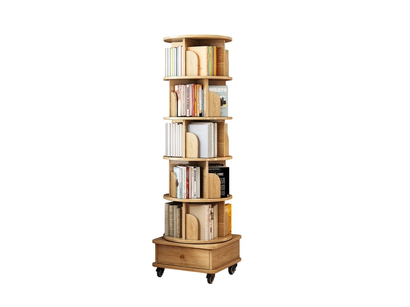  Bibliothèque rotation à 360° 46x46x173 cm avec 1 tiroir en mdf couleur bois clair, design naturel, confort optimal  - Conforama A