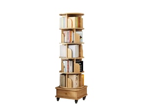 Bibliothèque rotation à 360° 46x46x173 cm avec 1 tiroir en mdf couleur bois clair, design naturel, confort optimal