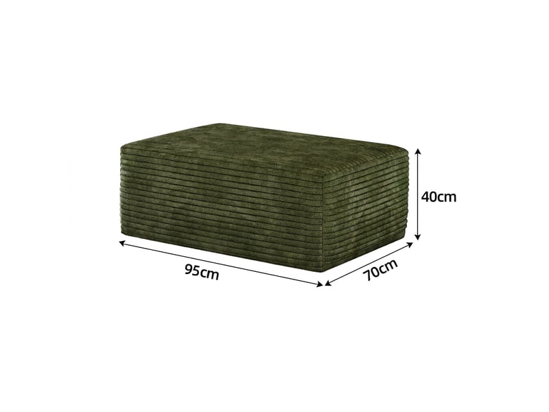  Ottoman vert en velours côtelé, assise rembourrée 95 x 70 x 40 cm  - Conforama C