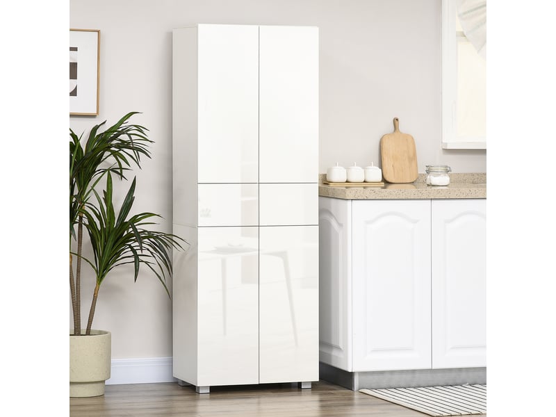  Meuble de cuisinebuffetmeuble de rangement à 4 portes et étagères réglables – dimensions 60 cm (l) x 35 cm (p) x 170 cm (h), laqué blanc  - Conforama D