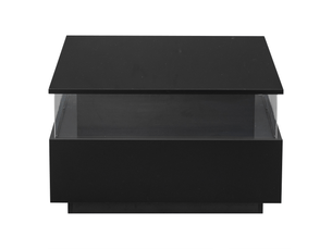 Table basse led 70x70x41 cm - blanc brillant, 2 tiroirs et vitrine transparente, design moderne