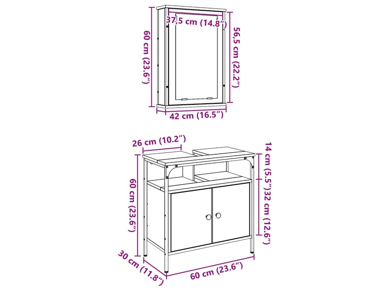  Ensemble de mobilier de salle de bain 2 pc marron cf64162  - Conforama E
