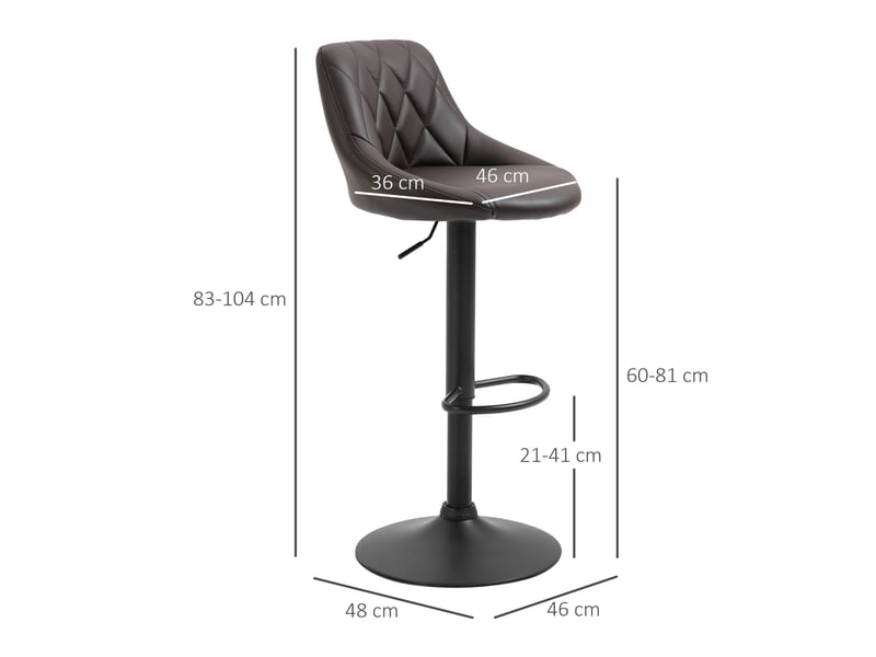  Lot de 2 tabourets de bar réglables avec dossier et repose-pieds, piètement en métal et assise en similicuir, 46 x 48 x 83-104 cm, marron et noir  - Conforama E