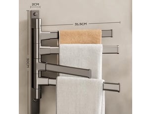 Porte serviette rotative, 4 bras, murale, aluminium, 180° rotation, salle de bains et