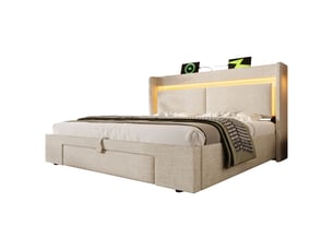 Lit avec rangement 160x200 cm <strong></strong> <strong></strong> coloris beige