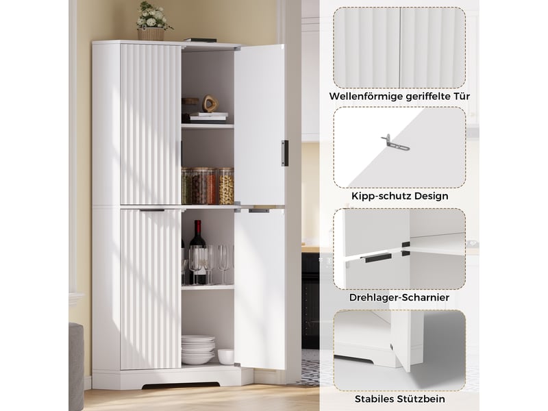  Buffet de cuisine 4 portes 60x60x172 cm - meuble d'angle avec étagères réglables et anti-basculement - blanc  - Conforama E