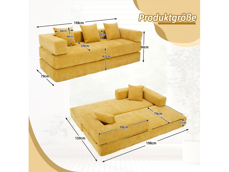 Canape modulaire 2 places 198x79x60 cm – jaune moutarde – tissu chenille avec rangements lateraux - Conforama B