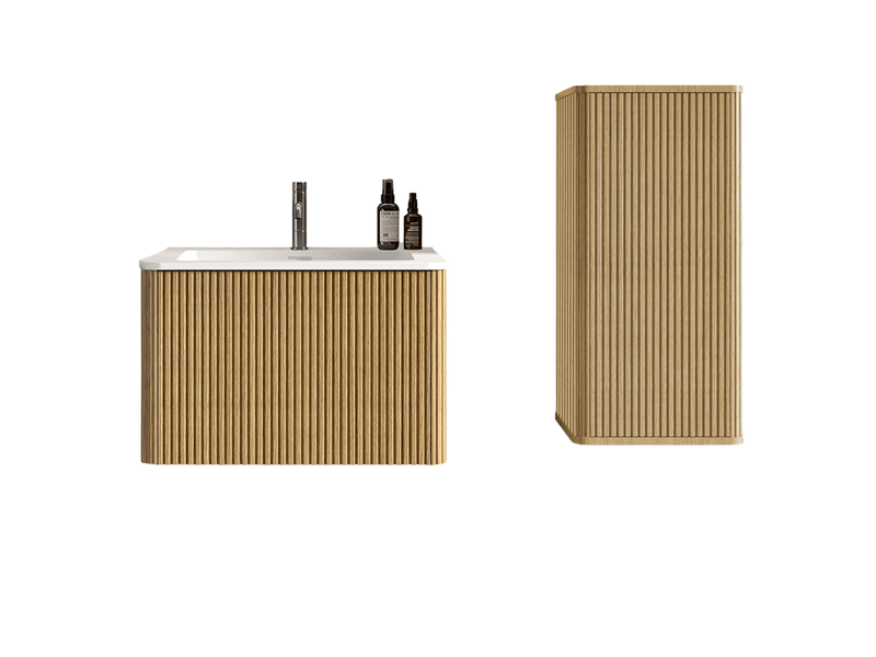 Ensemble lavabo suspendu avec colonne 61x46.5x37 cm coloris chêne - Conforama A
