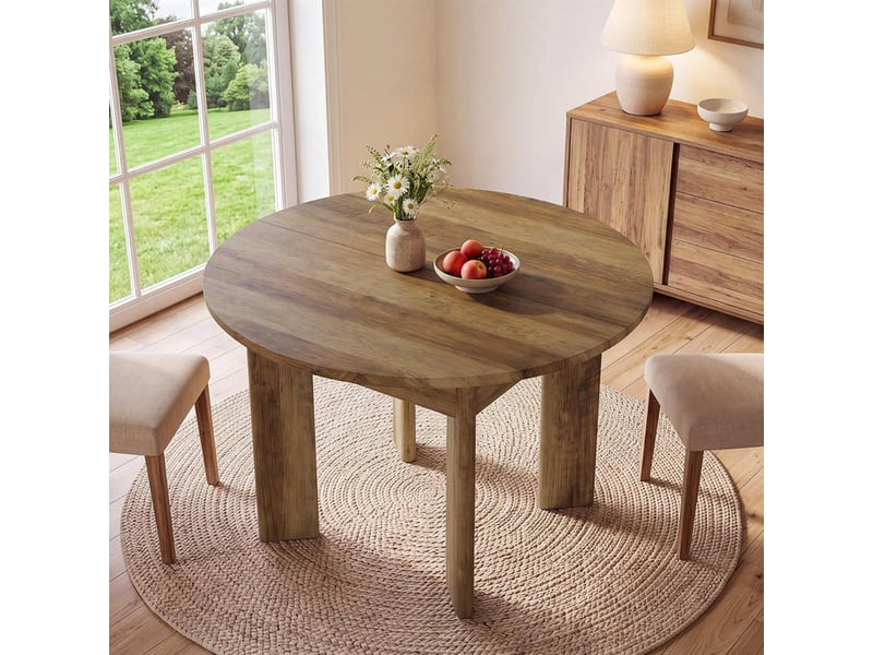  Table à manger ronde pour 4 personnes, 100 x 100 x 75 cm, marron, ronde table de salle à manger industrielle pour salle à manger, cuisine, salon  - Conforama E