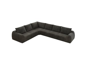 Canapé d'angle fixe 6 places en tissu gris foncé de 334 cm, idéal pour un salon spacieux et convivial