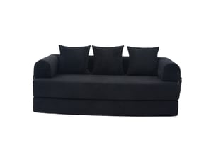 Canapé droit modulable 3 places en velours côtelé noir avec 3 coussins et poche latérale pour le salon