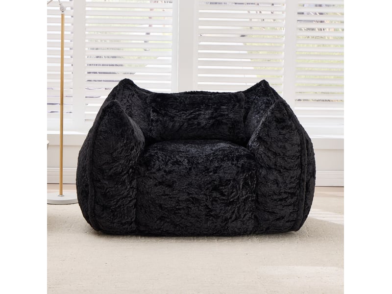  Fauteuil pouf géant avec coussin en fausse fourrure, 123 x 97 x 73 cm, noir  - Conforama D