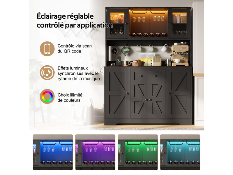  Meuble de cuisine muvano, armoire de cuisine haute avec éclairage led, noir, 140 × 40 × 173 cm  - Conforama E